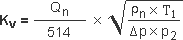 Kv = Qn/514 * sqrt((ρn*T1)/(Δp*p2))