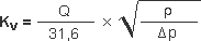 Kv = Q/31.6 * sqrt(ρ/Δp)